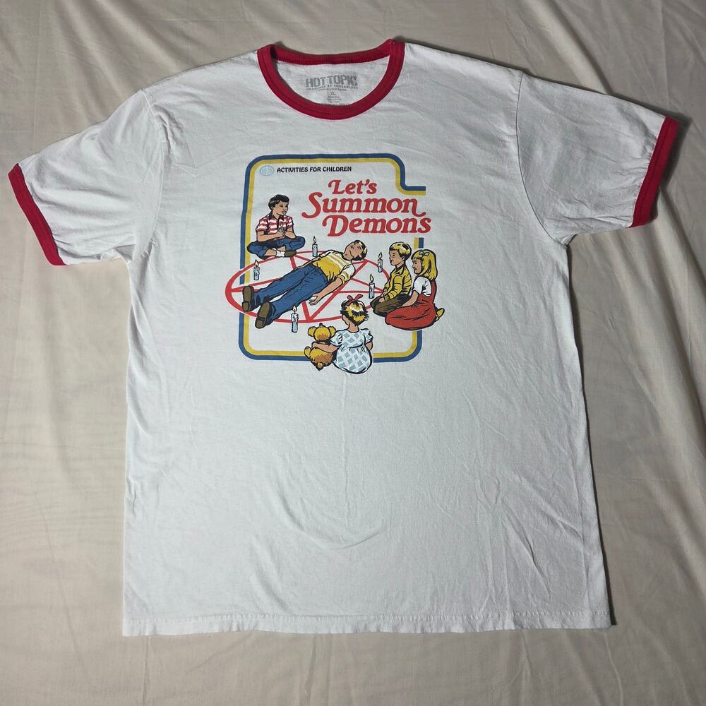 Let's Summon Demons Ringer T-Shirt XL Steven Rhodes Hot Topic Dark Humor